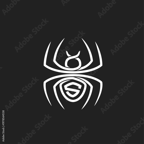 Abstract Spider Logo with Shield and Letter S Monogram Design