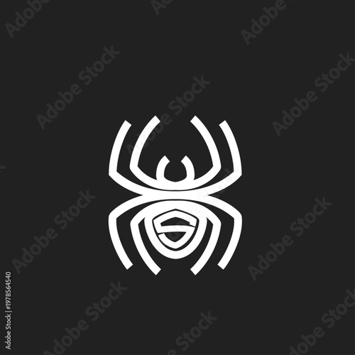 Modern Minimalist Spider Logo with Letter S Inside Shield Design on Black Background