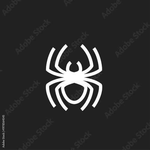 Minimalist White Spider Outline Icon on Black Background - Simple Arachnid Vector Symbol