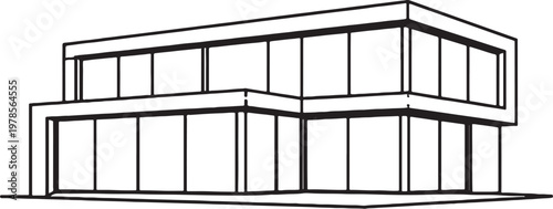 Contemporary glass house line art modern architecture outline vector minimalist residential building illustration