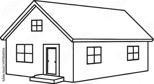 Country Farmhouse Line Art Vector Rural Residential House Outline Illustration
