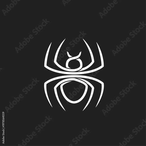 Stylized Spider Logo Icon with Taurus Horns Motif on Black Background