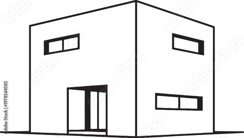 Cube house line art modern minimalist architecture geometric home outline vector illustration
