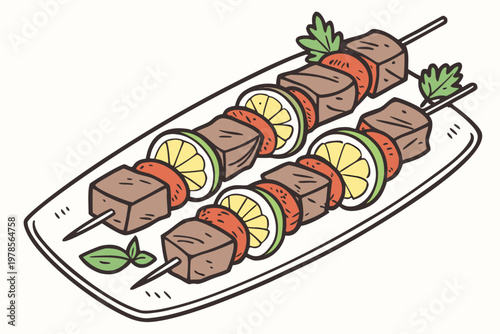 Delicious Shish Kebab Skewers Illustration.