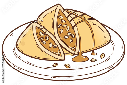 Delicious Sweet Pancakes with Chocolate Drizzle and Nut Filling.