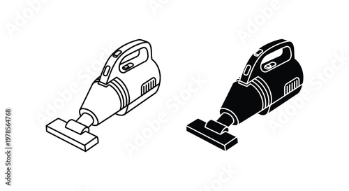 Two handheld vacuum cleaners displayed in a stark black and white silhouette