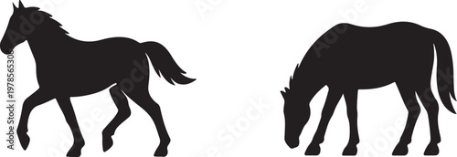 "Horse Silhouettes Set: Walking and Grazing Poses for Animal, Wildlife, and Equestrian Illustrations"