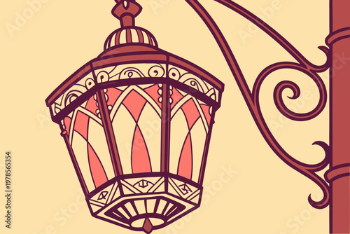 Ornate Vintage Lantern Illustration with Intricate Design.