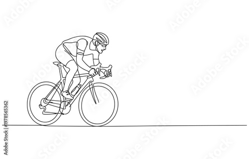 One line art of a professional cyclist with white background illustration movement competition outdoors activity headwind concentration training exercise competitive athletic recreation