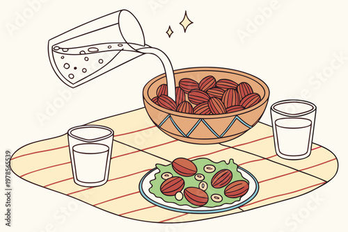 Sweet Dates and Refreshing Water for a Healthy Meal.