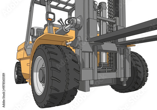 Yellow Forklift Truck with Large Tires.
