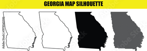 Georgia map silhouette set. map of georgia in solid, outline, halftone and dot style.