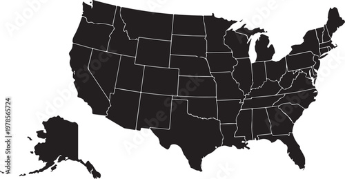 Map silhouette of the united states of america including alaska with black and white with graphic resource