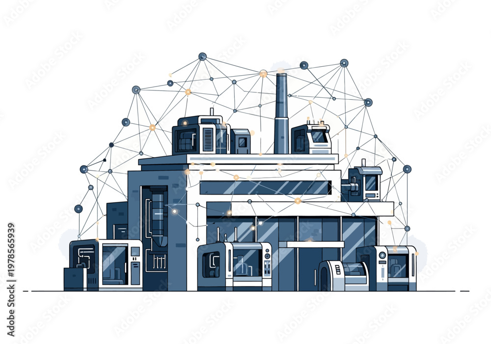 Fototapeta premium Industrial Building with Network Connections.