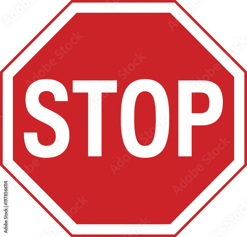 Red stop sign icon vector, minimal warning symbol illustration representing traffic regulation safety and prohibition sign design.