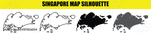 Singapore map silhouette set. map of singapore in solid, outline, halftone and dot style.