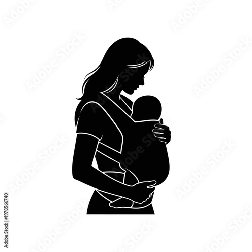 Silhouette of a mother wearing a baby carrier