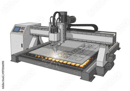 Industrial CNC Machine Cutting Metal Sheet.