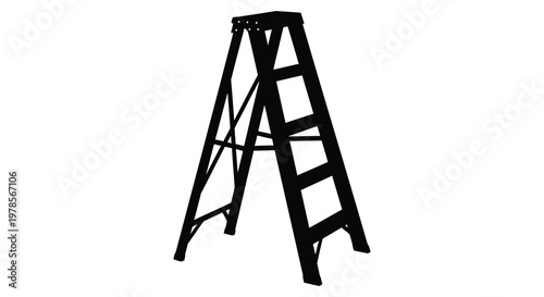 A black silhouette of a stepladder against a white background silhouette
