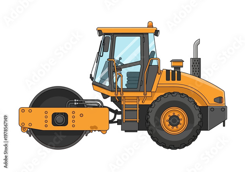 Yellow Road Roller Heavy Machinery Vehicle.