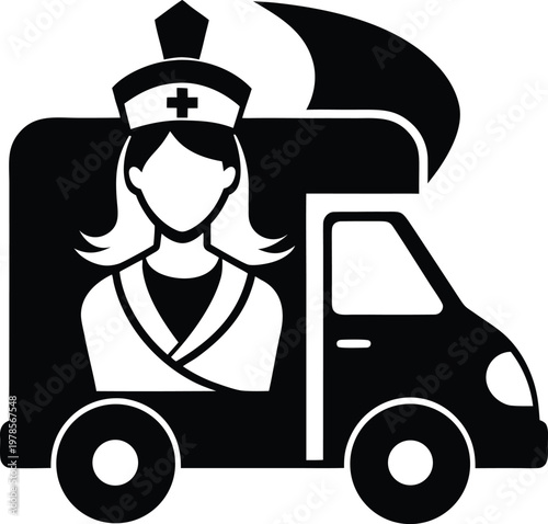 Emergency Nurse Ambulance Medical Transport Service Providing Rescue Healthcare Care Silhouette