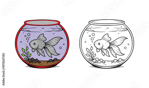 Minimal Goldfish Line Art Vector