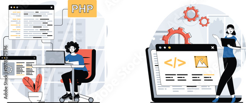 A developer working on php code while managing a server and network
