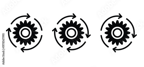 Sync process vector icons set, data synchronization symbols, refresh and update icons, cloud sync concept, system integration signs, modern flat vector design for apps, software interfaces, and