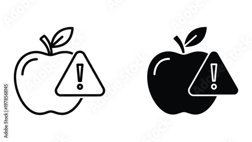 Contrast between a light and dark apple icon with warning symbols inside triangles