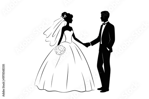 Groom and bride holding hands during a wedding ceremony in elegant attire Vector