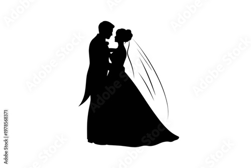 Silhouette of a couple dancing in wedding attire Vector