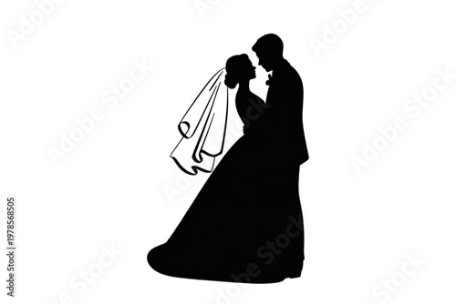 Elegant couple dancing in formal wedding attire silhouette style Vector