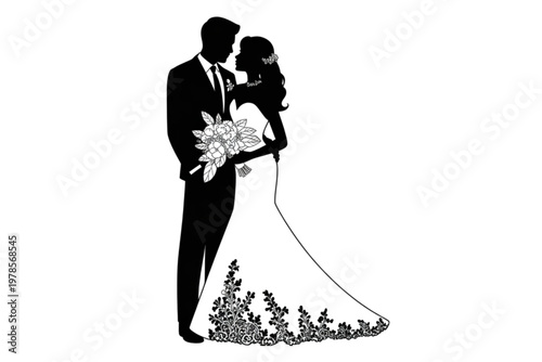 Groom and bride walking hand in hand during a wedding ceremony Vector