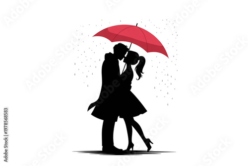 Couple sharing a romantic moment under a red umbrella Vector
