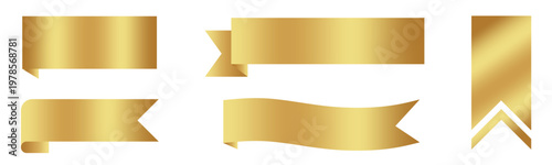 Vector illustration: decorative gold ribbon banner set or luxury elegant label designs isolated on white or transparent png