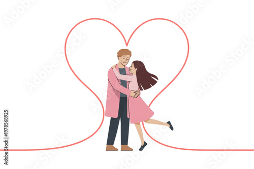 Couple embracing inside a heart shape illustration with affectionate body language Vector