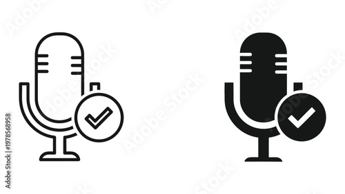 Microphone icons with checkmarks indicating recording or approval status
