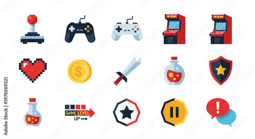 Fototapeta premium Collection of gaming and media icons.