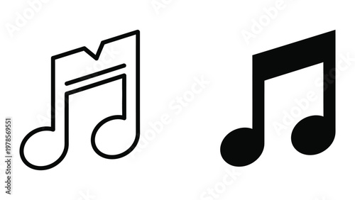 Two contrasting musical note icons representing different styles of sheet music notation