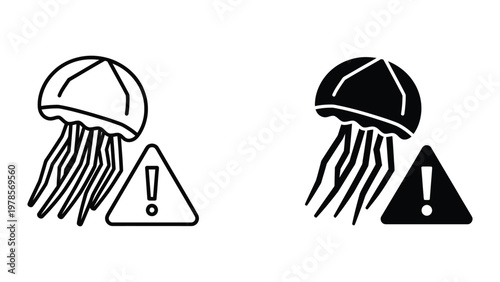 Contrast between safe and hazardous jellyfish representations with warning signs