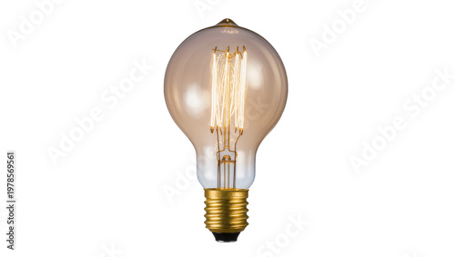 Vintage Edison light bulb with brass base, isolated on transparent background