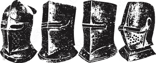 Medieval knight helmets set vintage iron armor head protection for combat and tournaments