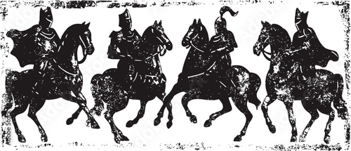 medieval knights on horseback engaged in battle with swords and armor
