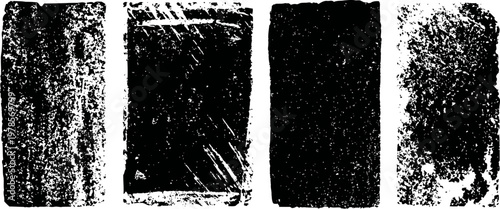 Four vertical grunge distressed rectangular texture overlays with rough, scratched, and worn surfaces