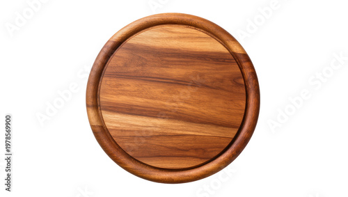 Bild auf Leinwand Round wooden cutting board with carved groove, isolated on transparent backgroun