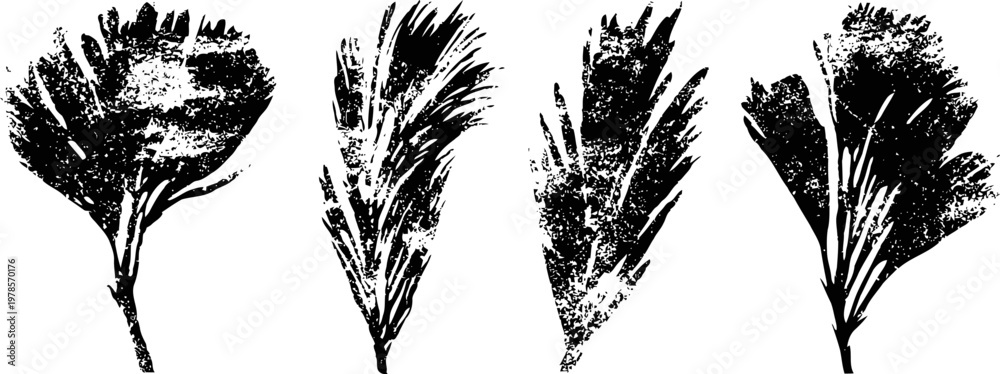 Fototapeta premium four black and white vintage wheat and grain silhouettes isolated on white background