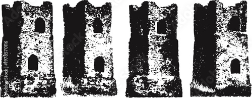 ancient stone tower ruins with arched windows and textured stone walls