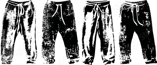 Four casual men's sweatpants in different styles with drawstring waist and pockets