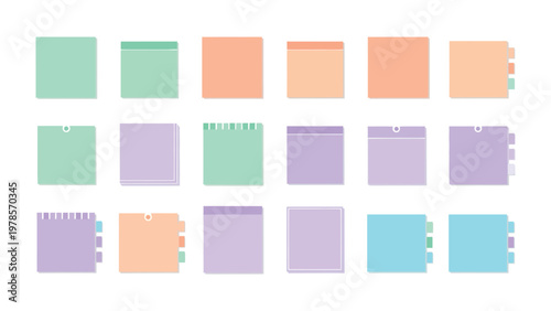 Pastel Note Array: A collection of various pastel-colored sticky notes, ideal for leaving reminders and organizing tasks, arranged in a grid-like array.
