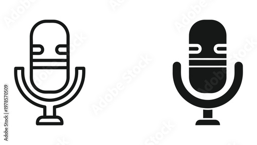 Contrasting microphone icons in different styles and colors representing recording and muting states